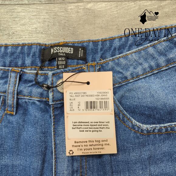 Missguided Riot Distressed Hem Jeans Size 8 - Picture 2 of 6
